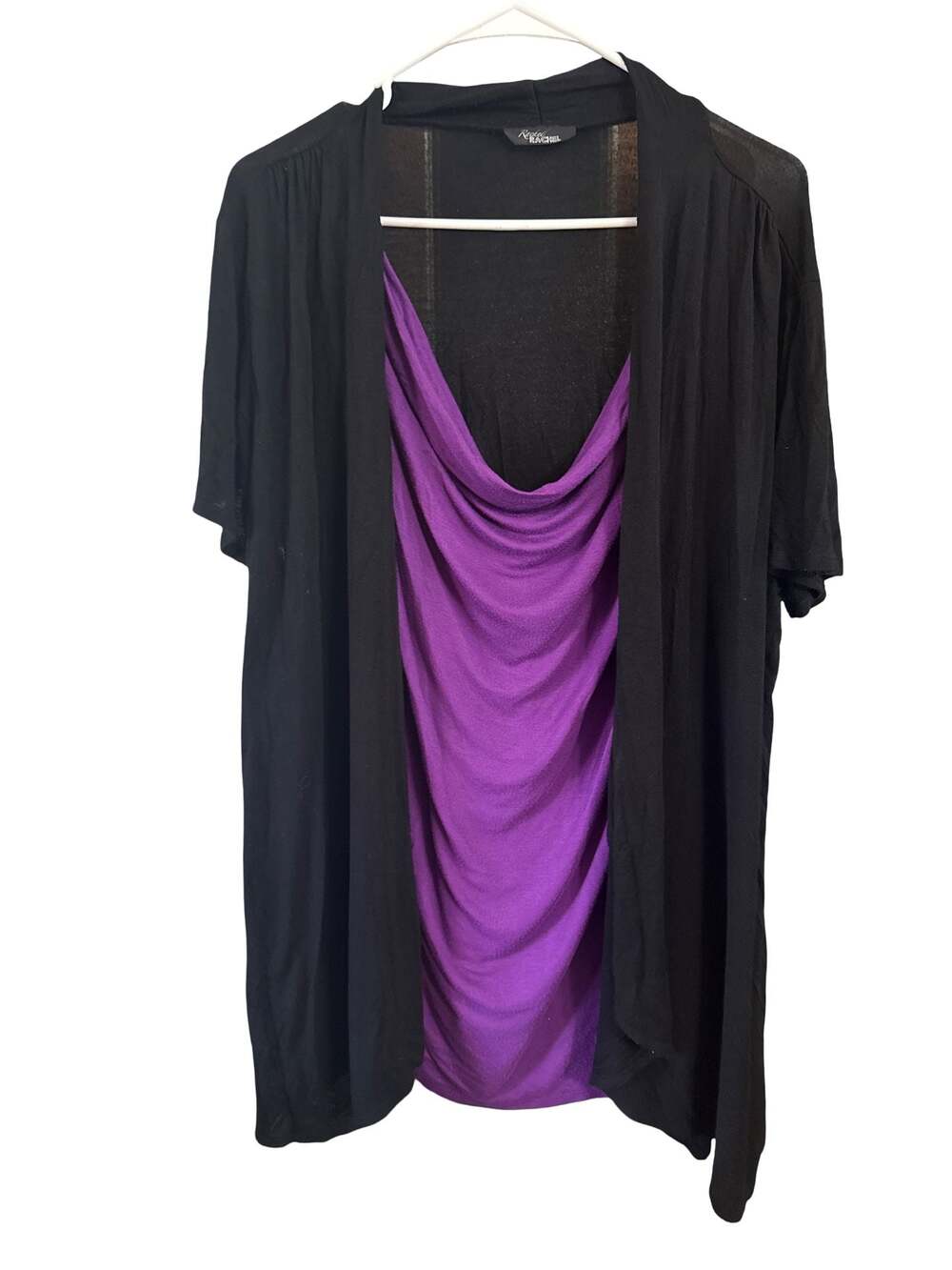 Rachel Rachel Roy Womens Two-Piece Look Black Cardigan with Attached Purple Cowl